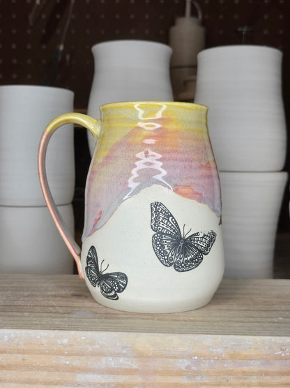 Pink Sunrise Butterflies Mug