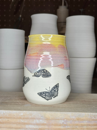 Pink Sunrise Butterflies Mug