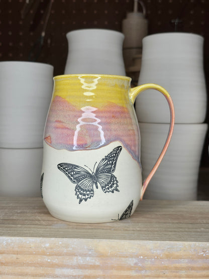 Pink Sunrise Butterflies Mug